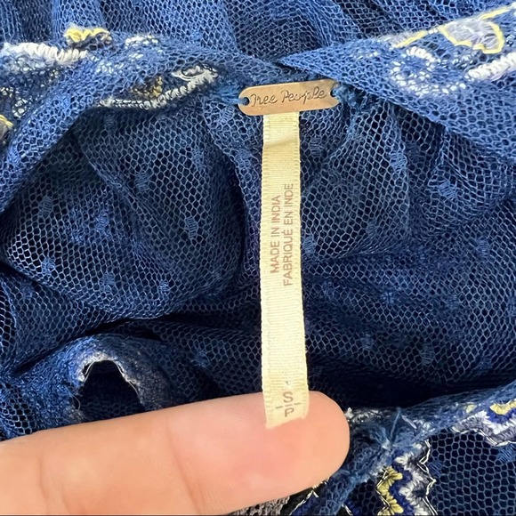 Free People Joyride Navy Blue Sheer Bell Sleeve Blouse Small - Picture 11 of 12